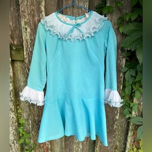 Vintage Aqua Blue Mod Mini Dress Lace Collar 60s Dollycore XS/S